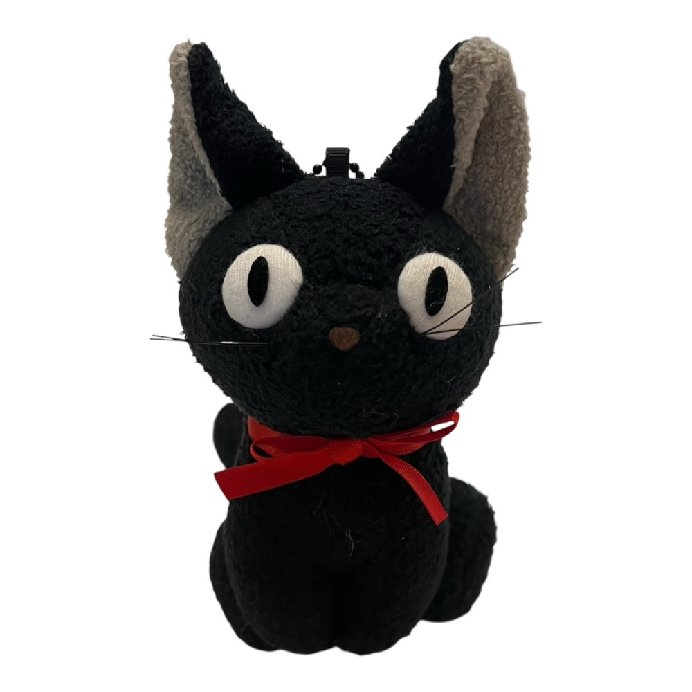 JI JI 1989 Black Cat Plush with Red Bow Keychain Stuffed Animal Toy